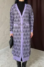 Toptan Lila Düğmeli Triko Hırka