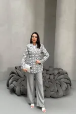 Veste blazer grise à pois en gros