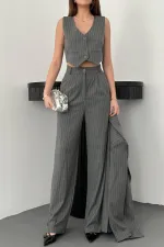 Ensemble veste, gilet et pantalon rayés gris en gros