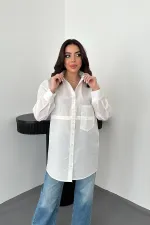 Toptan Beyaz Beli Ayrılabilen Poplin Gömlek