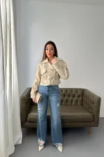 Toptan Bej Kuşgözü Kaşe Manto