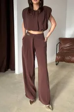 Ensemble chemisier et pantalon marron en modal, vente en gros