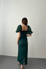 Robe à manches brodées d'émeraude en gros