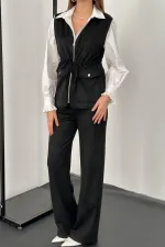 Ensemble gilet et pantalon en daim noir en vente en gros