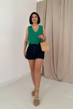 Toptan Yeşil Sıfır Kol Brode Bluz