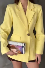 Toptan Sarı Belden Oturtmalı Blazer Ceket