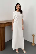 Robe plissée écru à col rond en gros