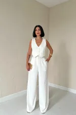 Ensemble veste, gilet et pantalon écru élégant en gros