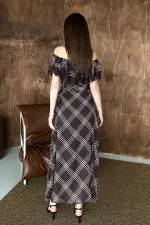 Robe en dentelle à carreaux marron en gros