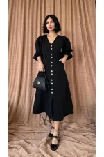 Robe boutonnée teinte en lin noir flammé en gros