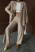 Ensemble veste et pantalon rayés beiges en gros