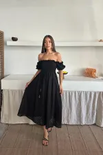 Toptan Siyah Gipeli Brode Elbise