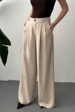 Pantalon confort plissé beige en gros