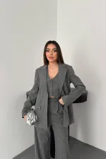 Ensemble veste, gilet et pantalon rayés gris en gros