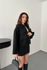 Veste en cachemire noir avec rabat de poche en gros