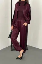 Survêtement en satin rayé velours bordeaux, vente en gros