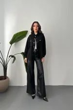 Toptan Siyah Çıtçıtlı Süet Gömlek