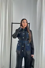 Ensemble chemise et pantalon à poches noires garnies en gros