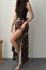 Toptan Koyu Kahve Ekoseli Etek