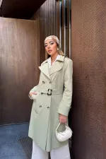 Toptan Haki Uzun Kemerli Trençkot