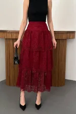 Jupe superposée en dentelle bordeaux en gros