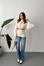 Toptan Bej Kemerli Gömlek Ve Panço Takım