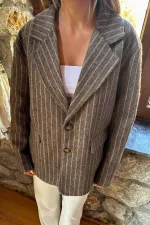 Toptan Kahverengi Çizgili Yün Ceket