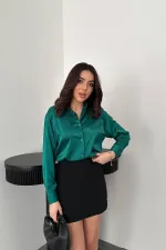 Toptan Zümrüt Saten Gömlek