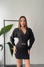 Toptan Siyah Zincir Detaylı Elbise