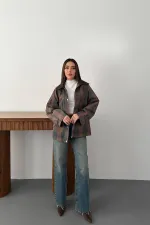 Wholesale Burgundy Collar Plaid Jacket with Garnish