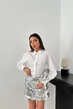 Jupe courte argentée à paillettes en gros