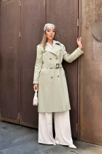 Toptan Haki Uzun Kemerli Trençkot