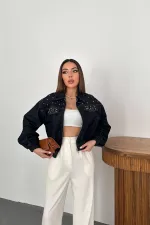 Veste courte en jean bleu délavé en gros