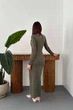 Toptan Haki Beli Tokalı Elbise