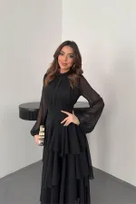 Toptan Siyah Bel Detaylı Elbise