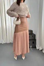 Jupe plissée en vison avec garniture en cuir en gros