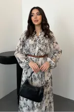 Toptan Siyah Biye Detaylı Elbise