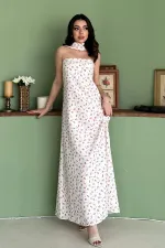 Toptan Beyaz Boyundan Fularlı Elbise