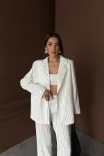 Toptan Beyaz Çizgili Ceket Ve Pantolon Takım