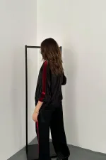 Wholesale Black Velvet Striped Satin Tracksuit