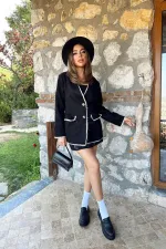 Veste en daim noir rayée et garnie, en gros