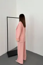 Toptan Pudra Kol Ucu Tüylü Ceket & Pantolon Takım