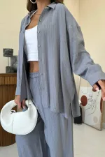 Ensemble chemise et pantalon ample gris Alice en gros