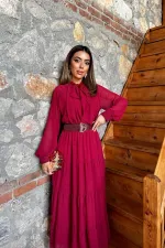 Robe en mousseline bordeaux en gros avec col foulard