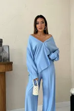 Ensemble chemise et pantalon ample bleu Alice en gros