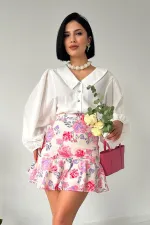 Toptan Pembe Çiçekli Etek