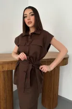 Toptan Kahverengi Cepli Gömlek Ve Etek Takım