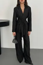 Toptan Siyah Parlak Beli Kuşaklı Takım