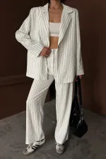 Toptan Beyaz Çizgili Ceket Ve Pantolon Takım