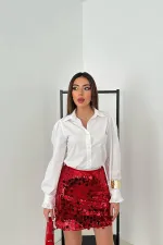 Jupe courte rouge à paillettes en gros